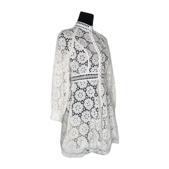 ZimmermannWomen's White Linen And Cotton-blend Guipure Lace Mini Dress L READ ! - Picture 5 of 13